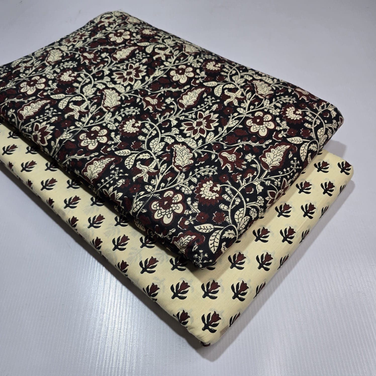 Floral Vine Block Print Cotton — Olive