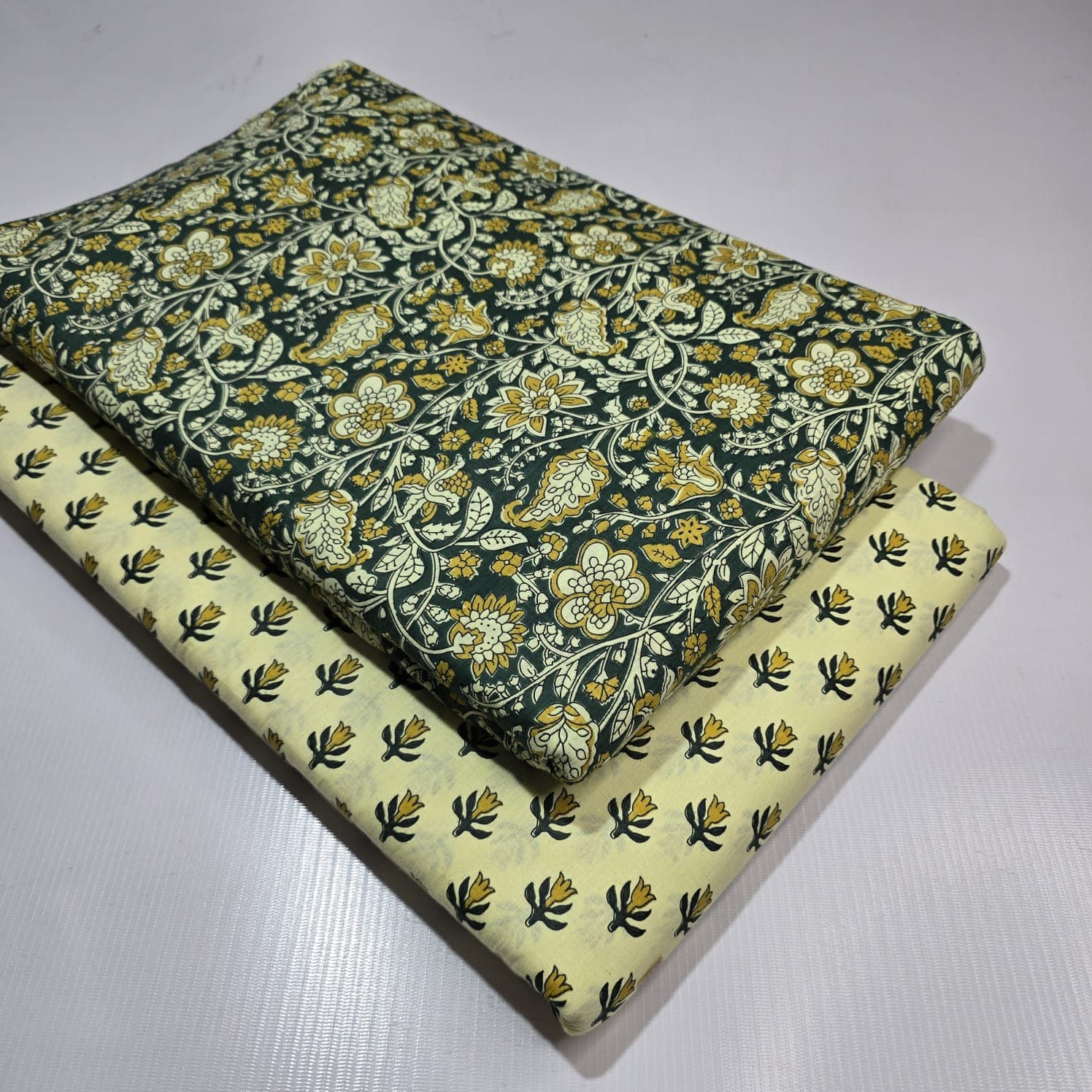 Floral Vine Block Print Cotton — Teal