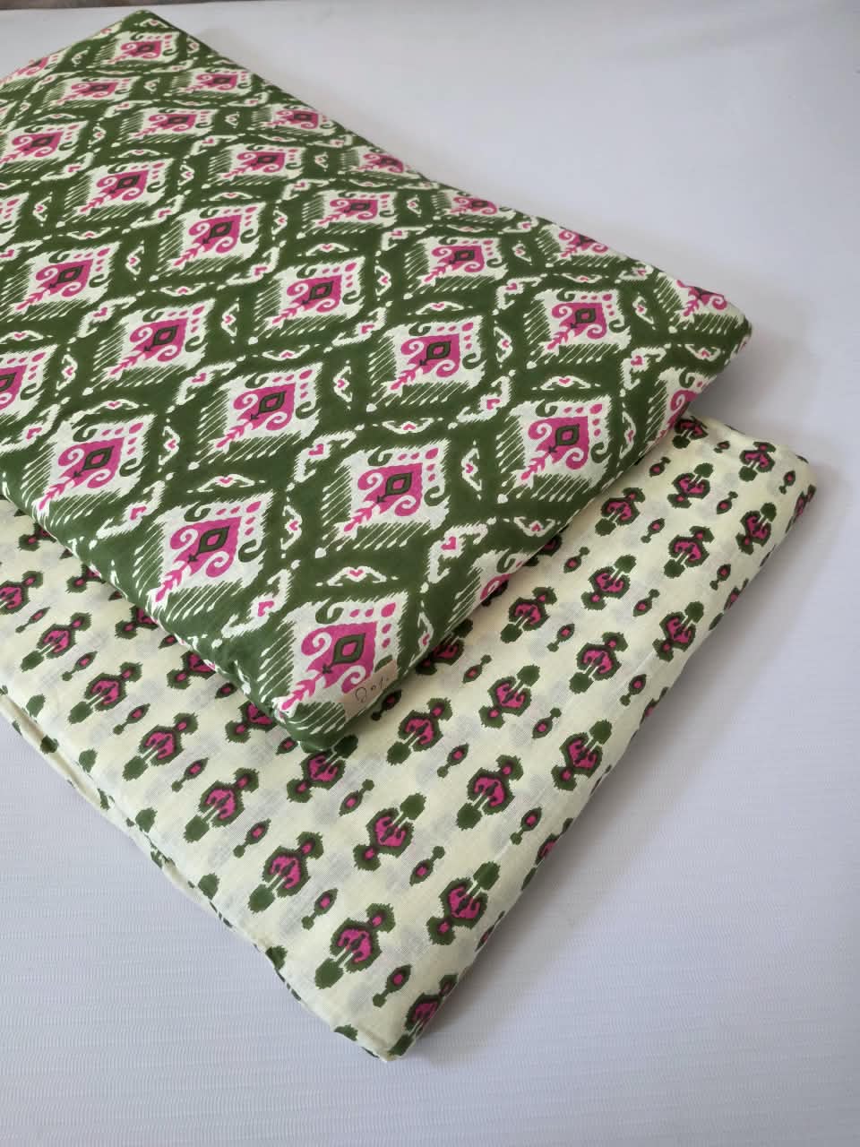 Ikat Diamond Cotton — Olive & Pink