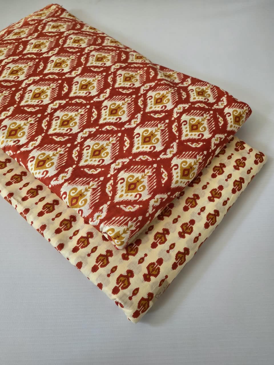 Ikat Diamond Cotton — Rust & Mustard