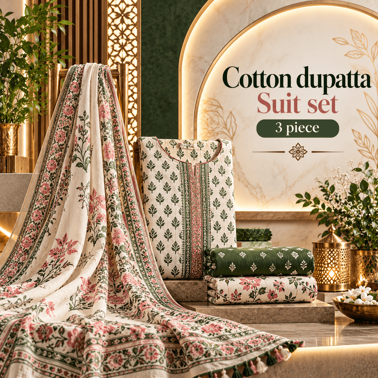 Cotton Dupatta Suit Set – 3 Piece