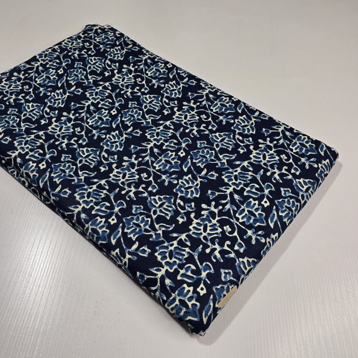 Batik Floral Vine Cotton — Navy