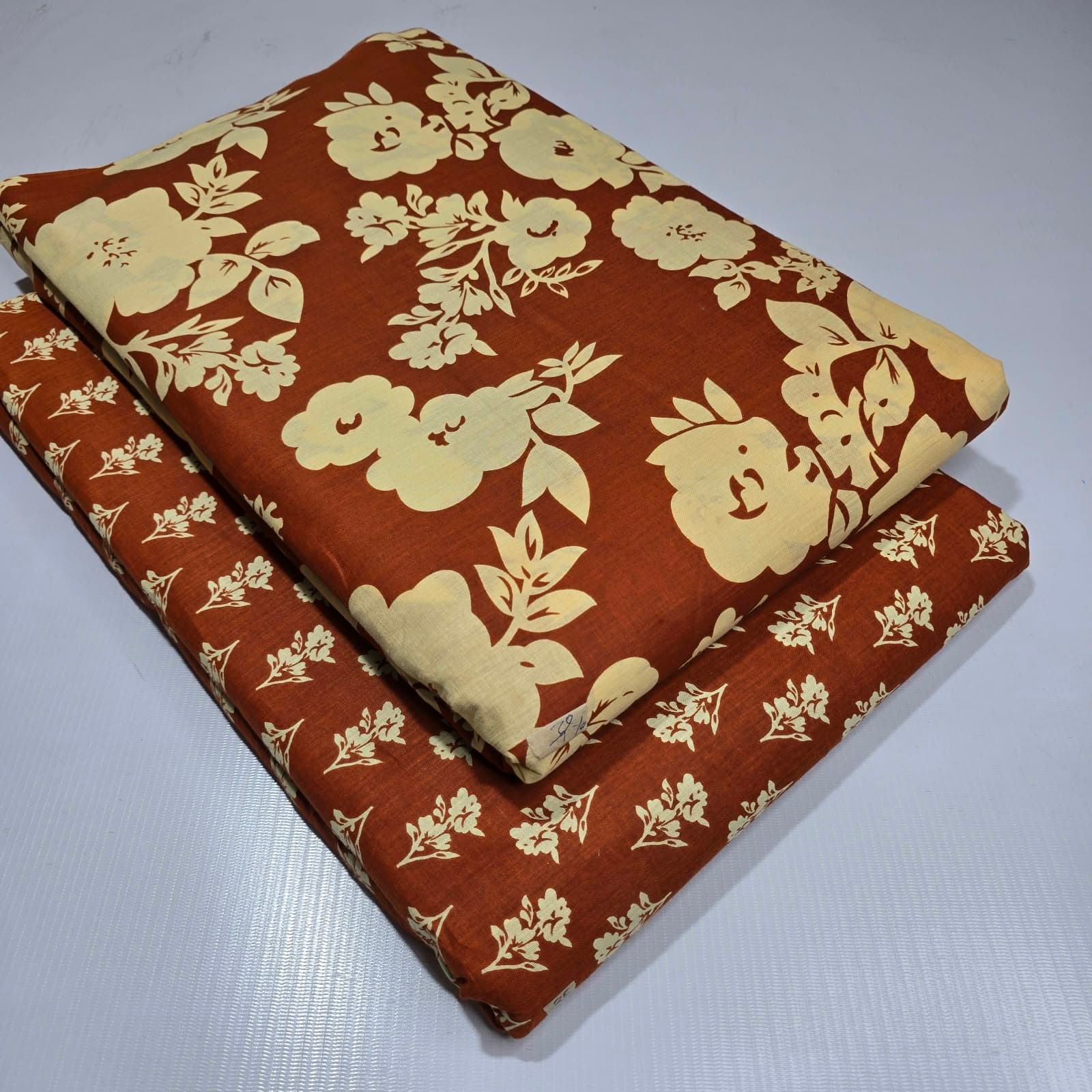 Ajrakh Rose Silhouette Cotton — Terracotta