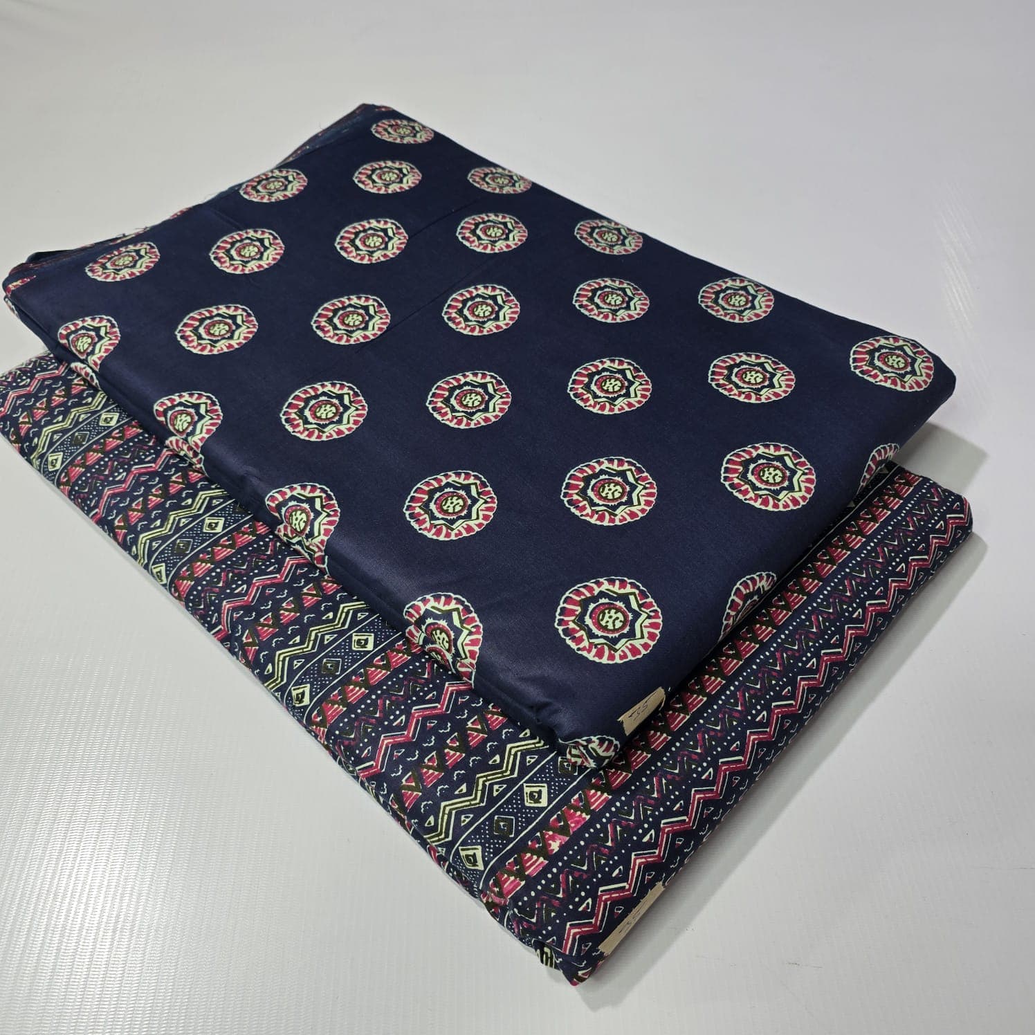 Ajrakh Medallion Dot Cotton — Navy