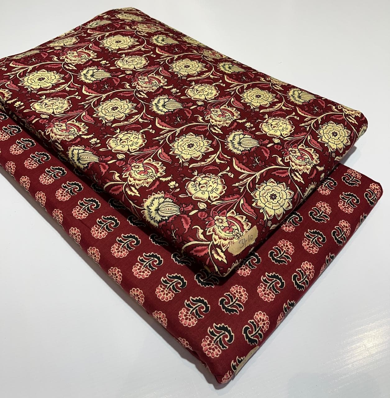 Ajrakh Lotus Vine Cotton — Maroon