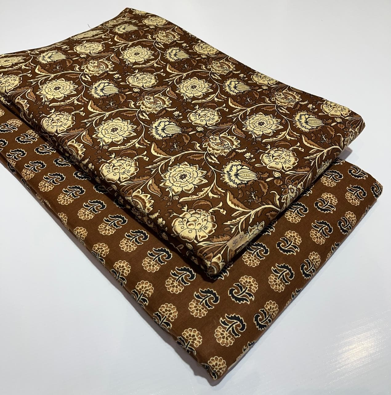 Ajrakh Lotus Vine Cotton — Brown