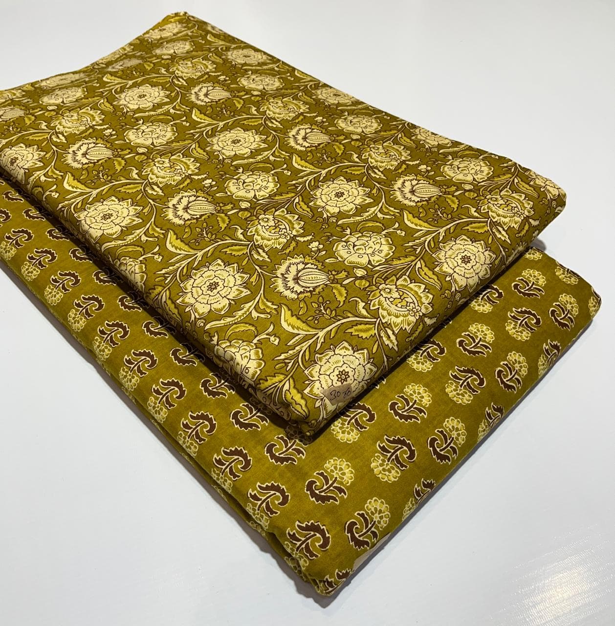 Ajrakh Lotus Vine Cotton — Olive