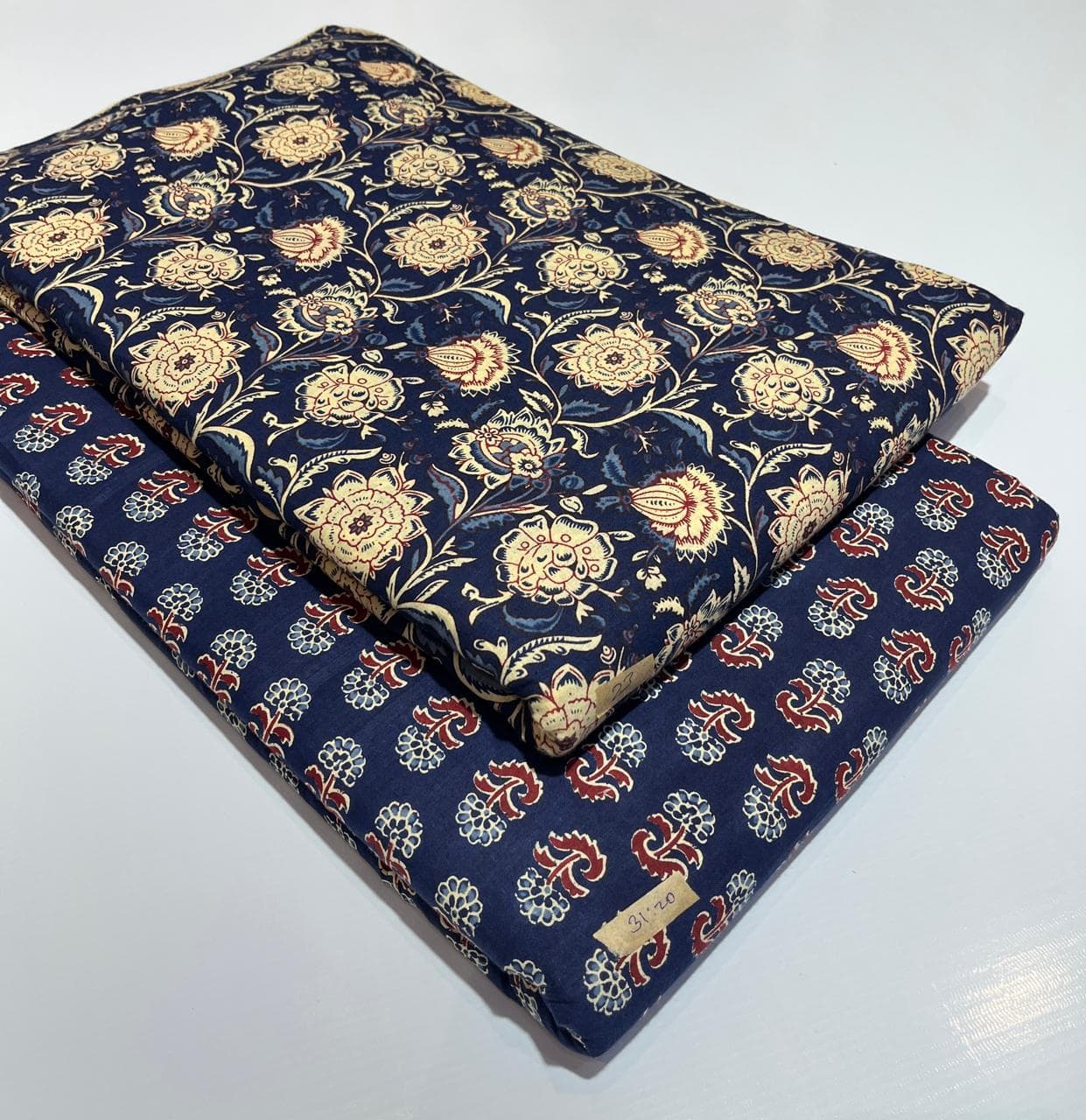 Ajrakh Lotus Vine Cotton — Navy