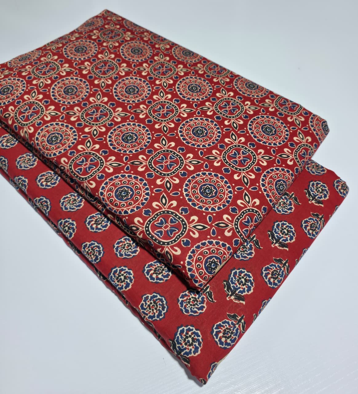 Ajrakh Medallion Grid Cotton — Red