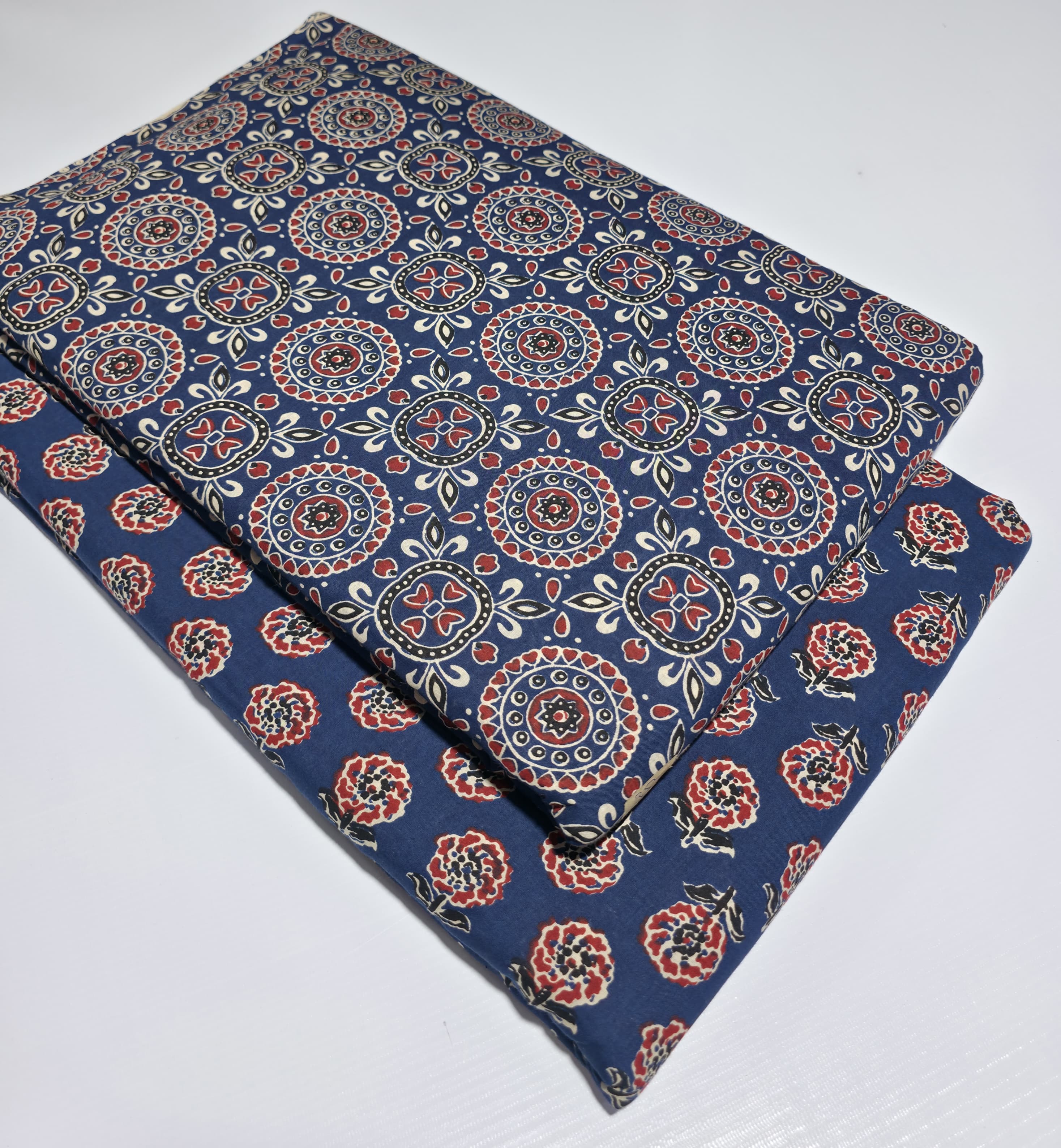 Ajrakh Medallion Grid Cotton — Denim Blue
