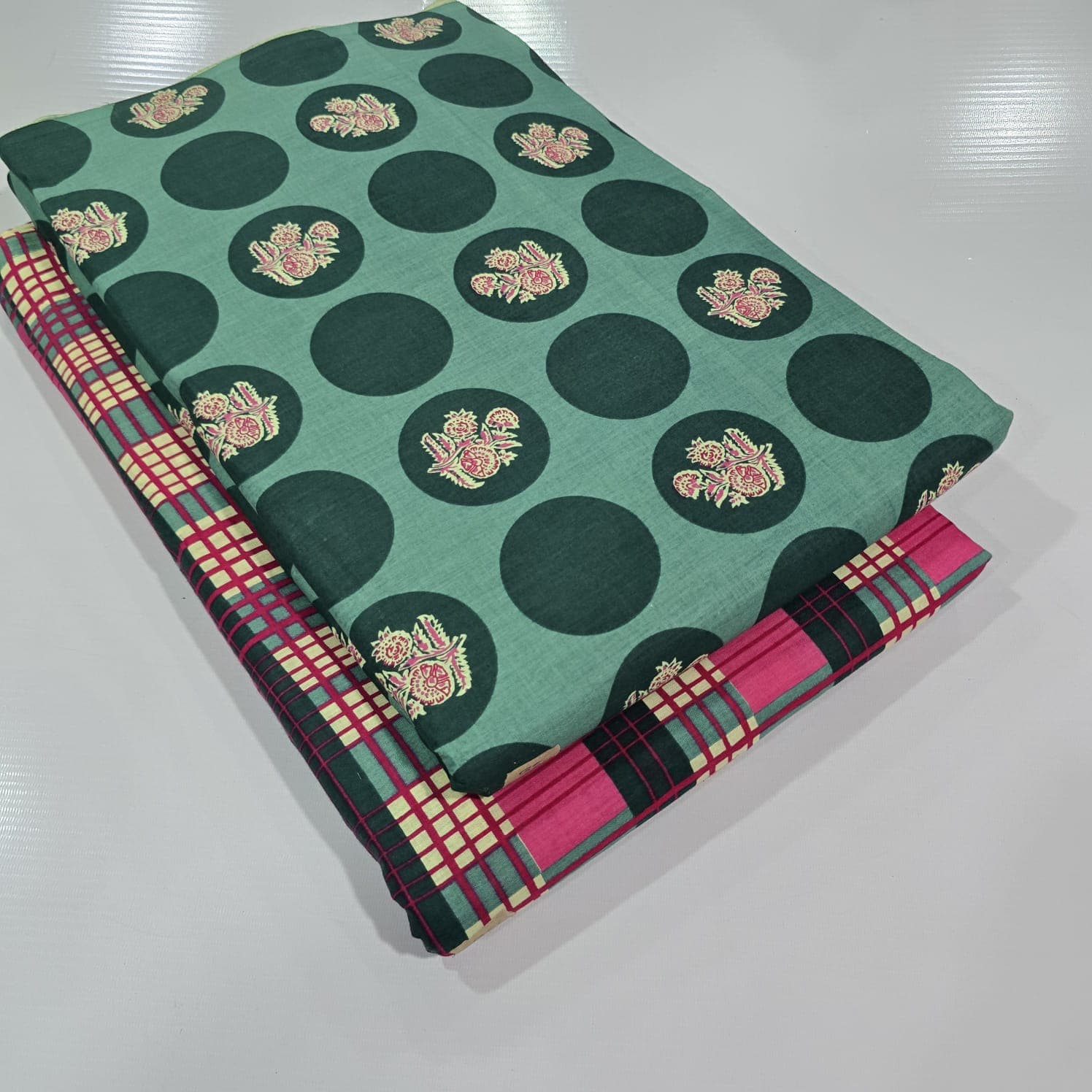 Ajrakh Polka Floral Cotton — Sage