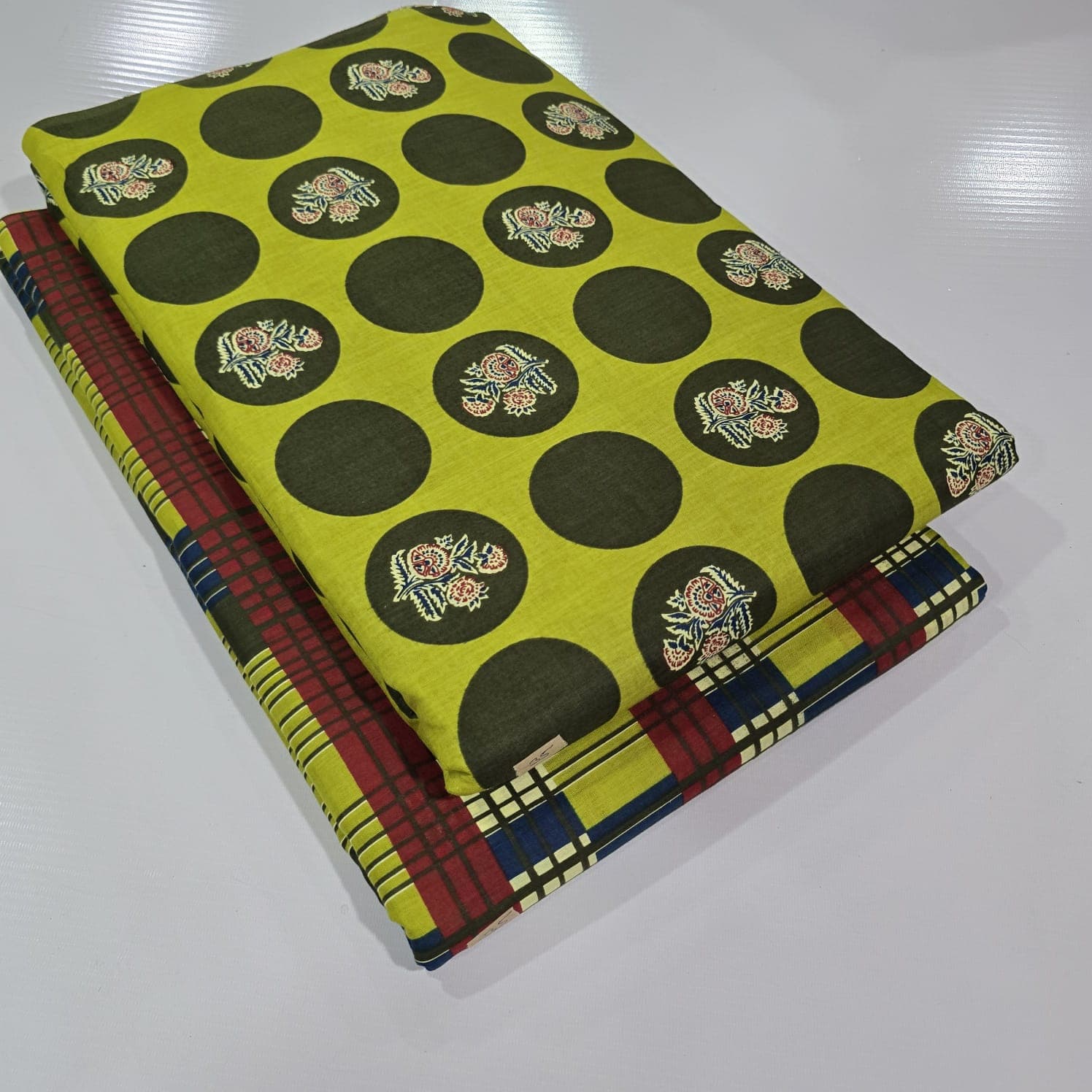 Ajrakh Polka Floral Cotton — Lime