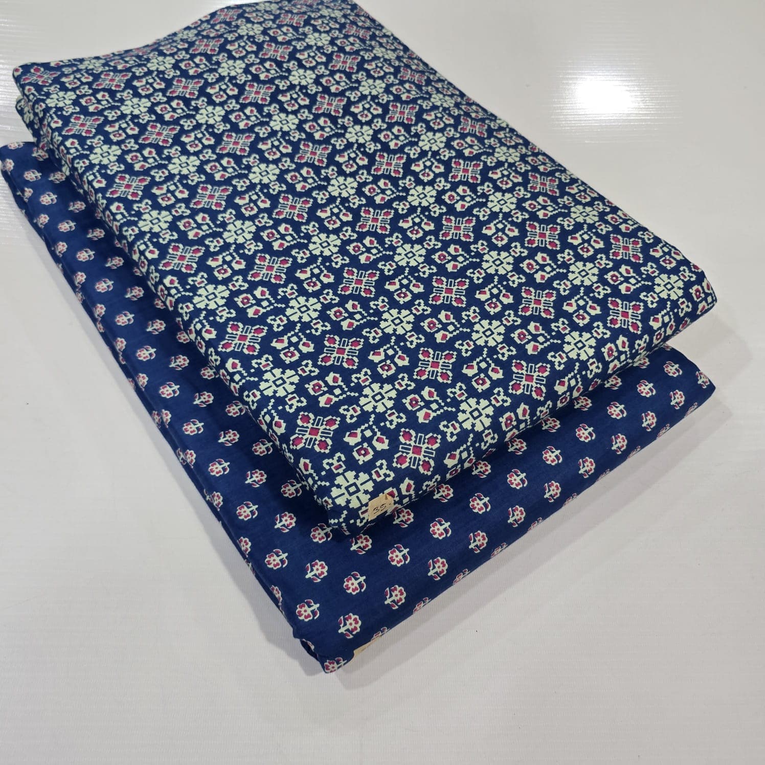 Ajrakh Ikat Mosaic Cotton — Navy