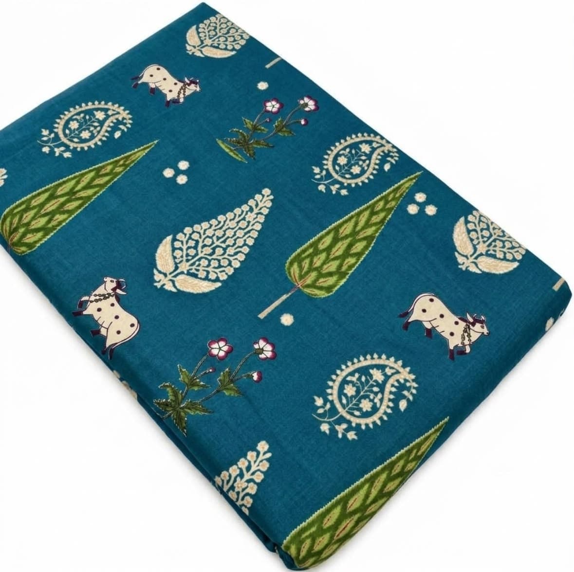 Kalamkari Motif Cotton — Teal