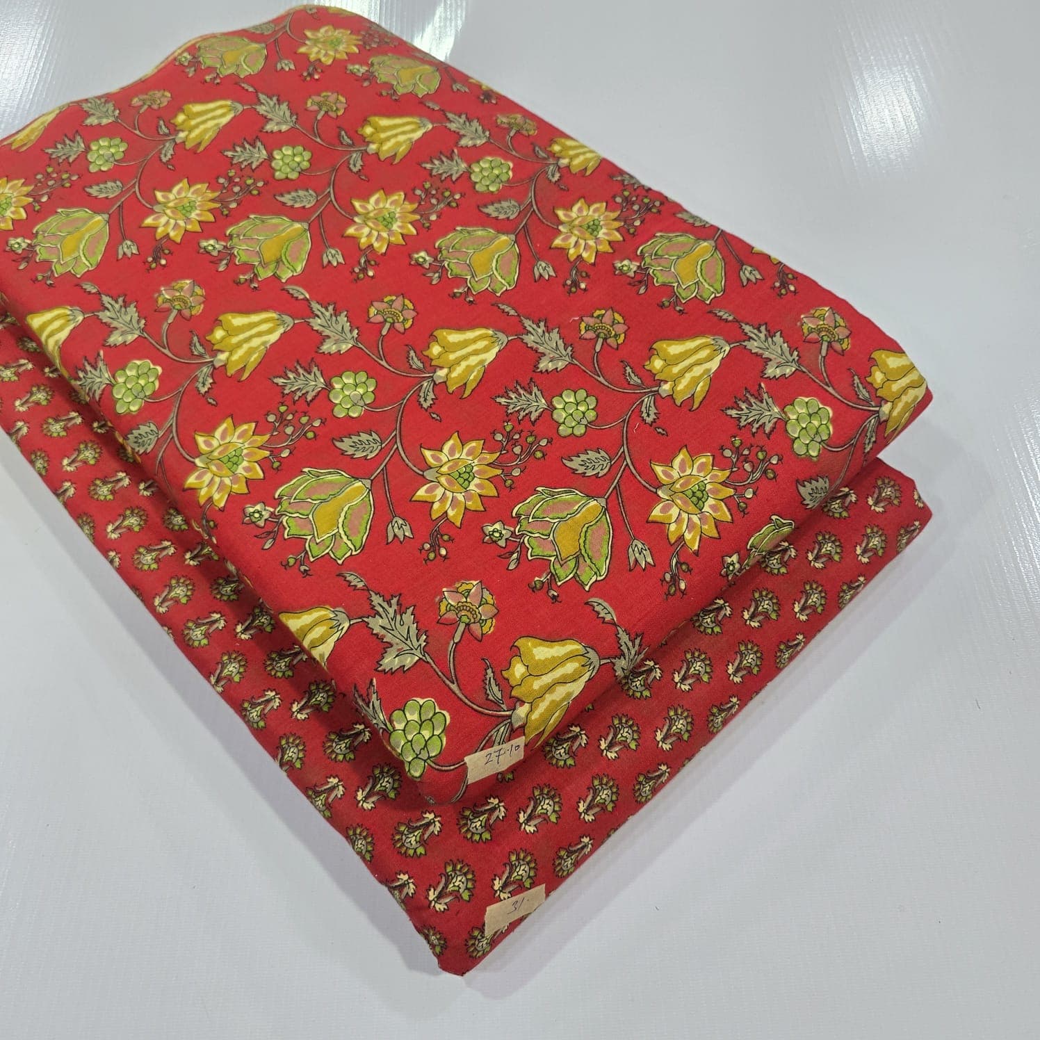 Kalamkari Floral Vine Cotton — Denim Blue
